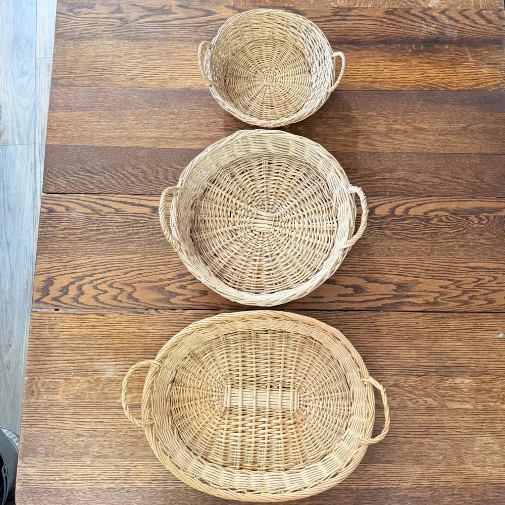 Vintage Wicker Wall Basket Set of 3 English Cottage Kitchen Wall Decor